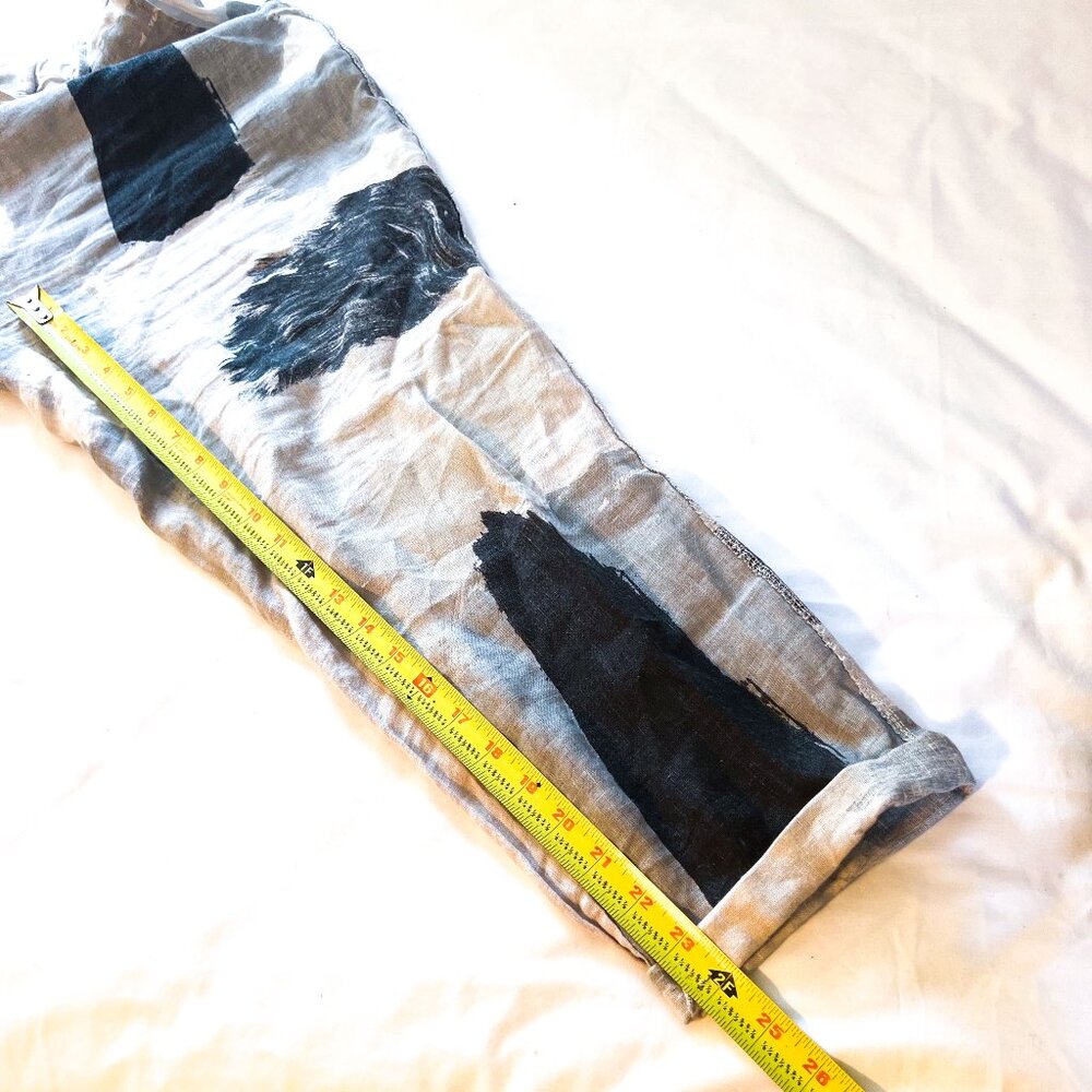 Tempo Paris Flora Silver Brush Stroke Linen Wide Leg Pull-On Pants Medium - Picture 12 of 14